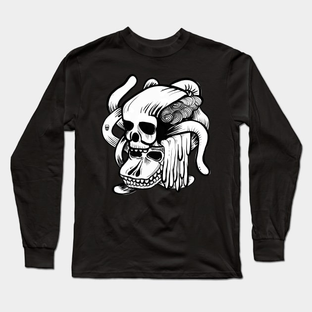 Skull Doodle Long Sleeve T-Shirt by fakeface